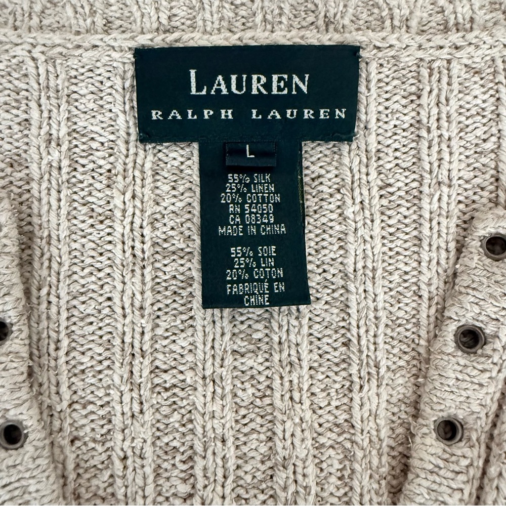 Lauren Ralph Lauren | Ribbed V-Neck Sweater | Silk Linen Cotton Blend - Picture 5 of 15